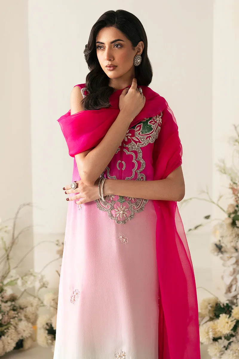 Traditional gradient dress 2025 with sheer pink dupatta
