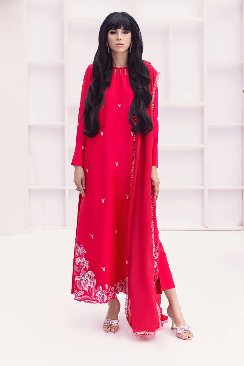 Dark Pink Kurta neckline cutouts and self-fabric buttons closeup