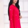 Dark Pink Kurta neckline cutouts and self-fabric buttons closeup