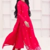 Dark Pink Kurta neckline cutouts and self-fabric buttons closeup