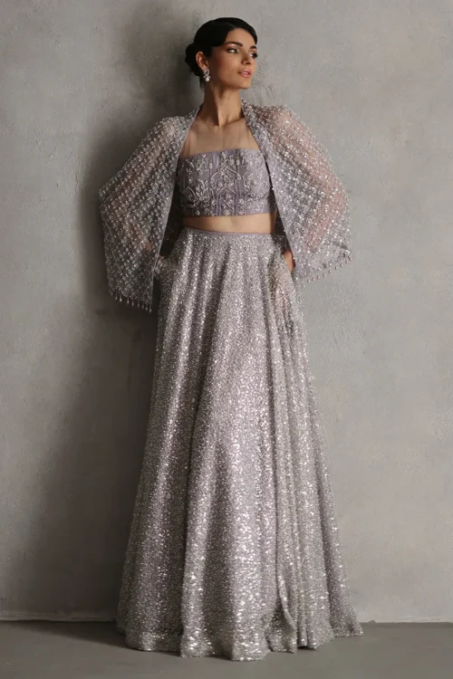 Net Dupatta with Resham Palm Tree Embroidery and Crystal Detail Net Dupatta with Resham Palm Tree Embroidery and Crystal Detail