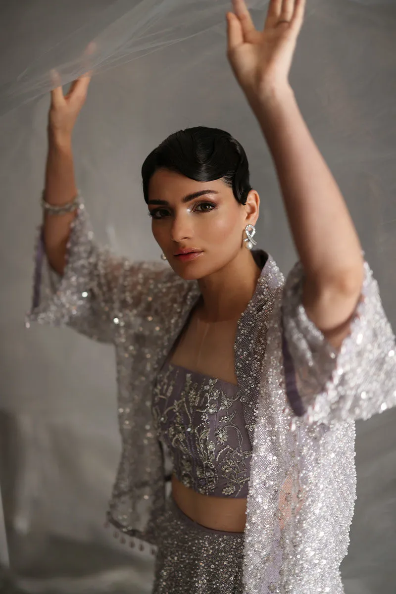 Net Dupatta with Resham Palm Tree Embroidery and Crystal Detail