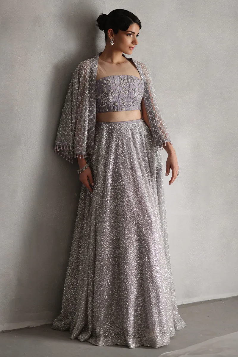 Net Dupatta with Resham Palm Tree Embroidery and Crystal Detail