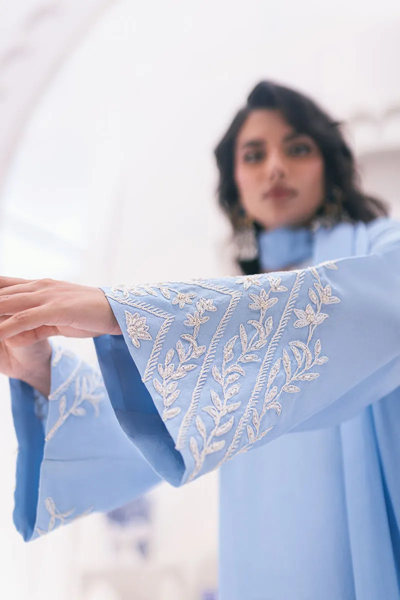 Lydia dress back view with booti details on raw silk