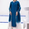Teal and Ivory Dress with dip-dye silk dupatta in teal and ivory