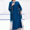 Teal and Ivory Dress with dip-dye silk dupatta in teal and ivory
