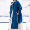 Teal and Ivory Dress with dip-dye silk dupatta in teal and ivory