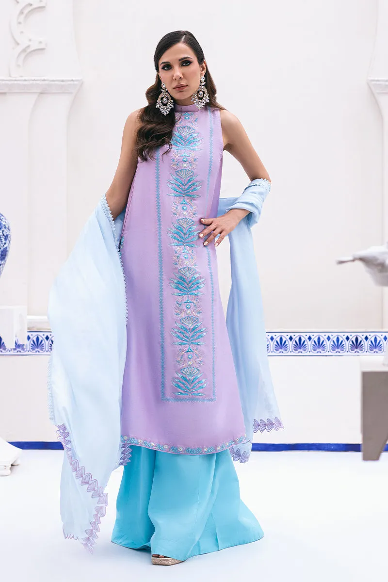 Turquoise Dress sleeveless A-line with lilac embroidery 2025
