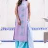 Turquoise Dress sleeveless A-line with lilac embroidery 2025