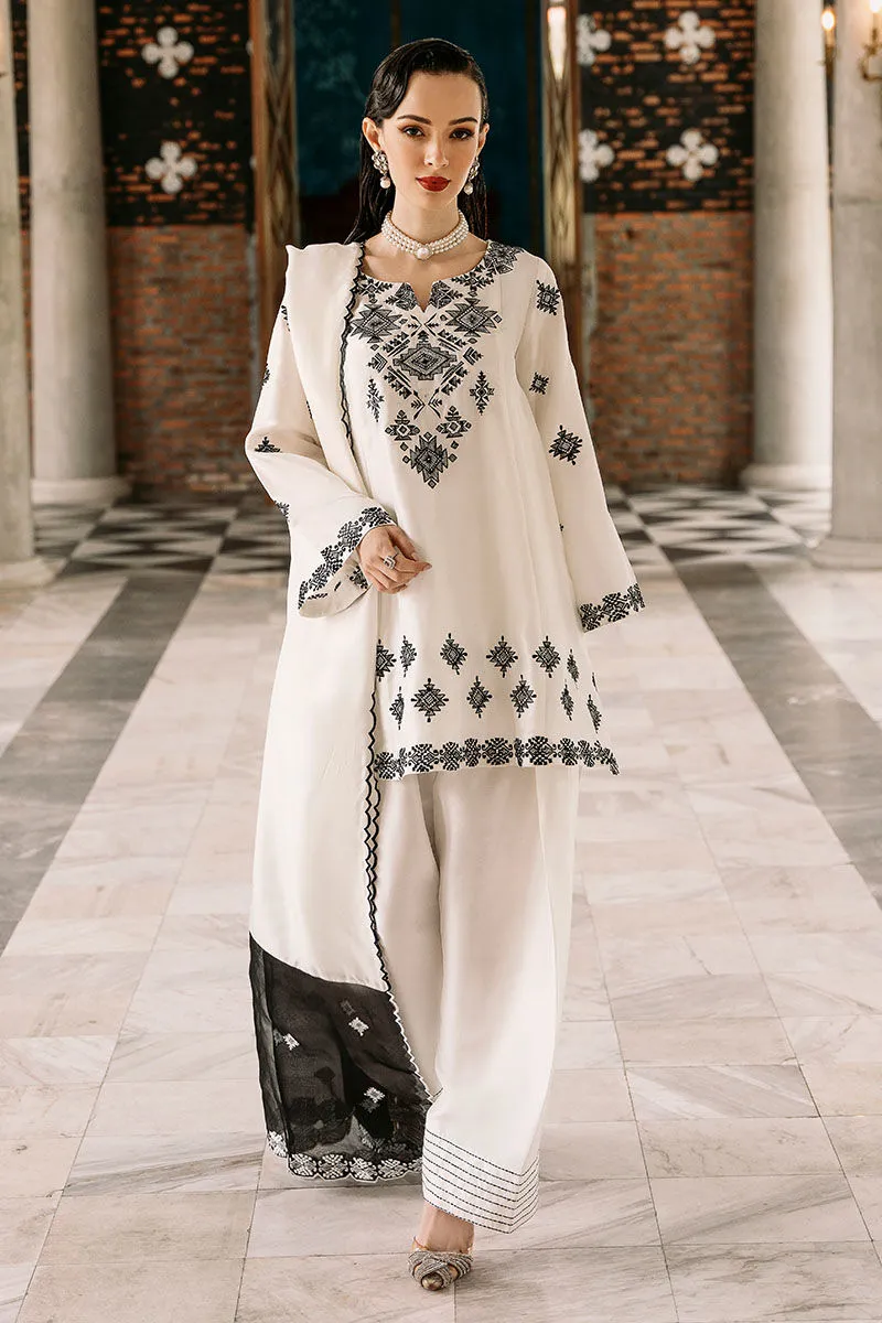 White Embroidered Set with Tribal Motifs – Elegant Raw Silk Look