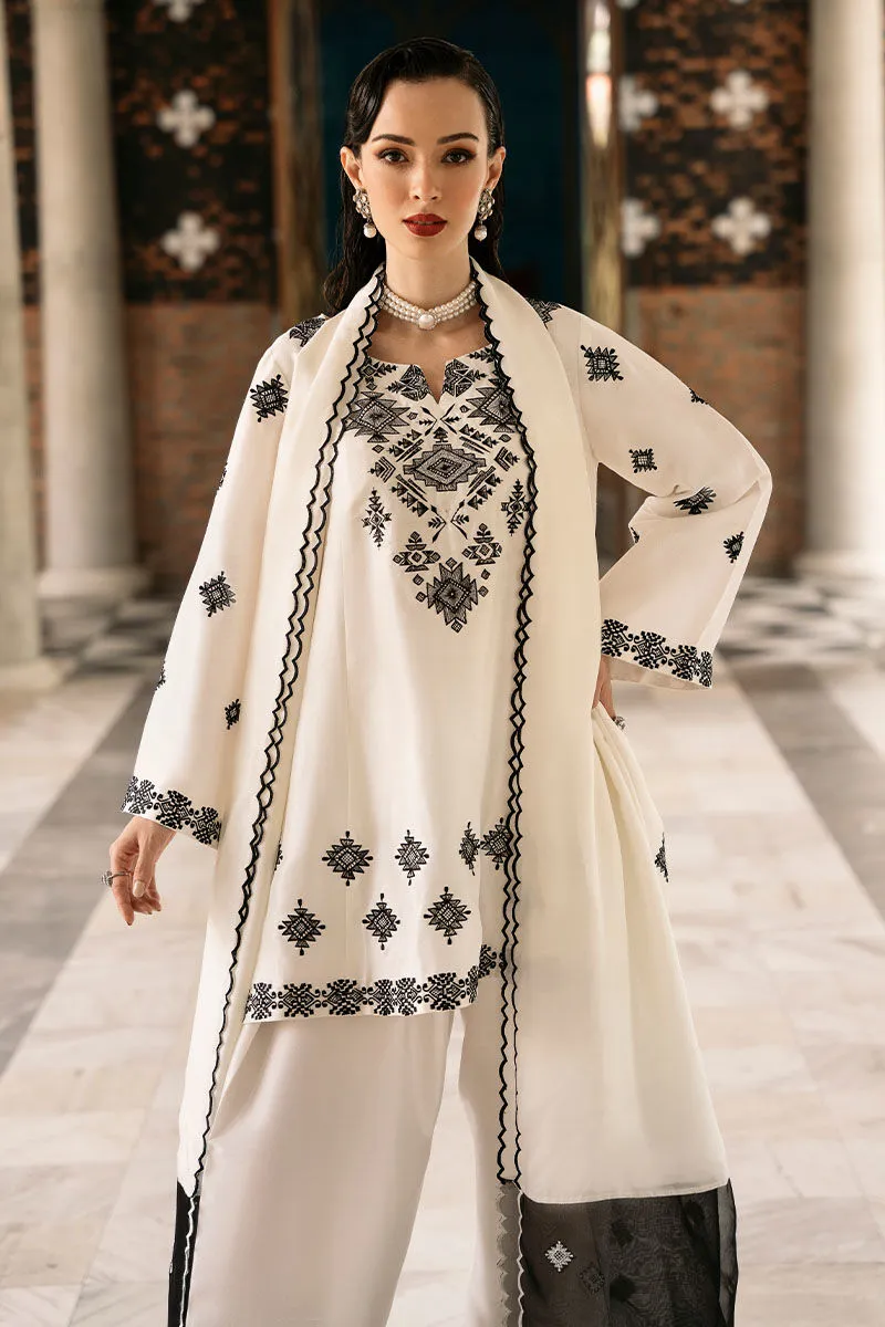 White Embroidered Set with Tribal Motifs – Elegant Raw Silk Look