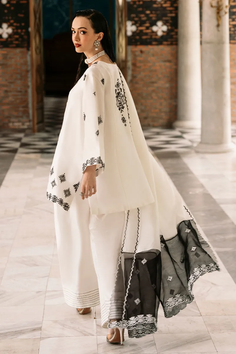 White Embroidered Set with Tribal Motifs – Elegant Raw Silk Look