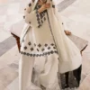 White Embroidered Set with Tribal Motifs – Elegant Raw Silk Look