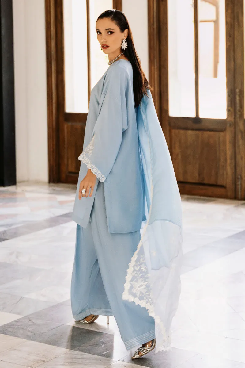 Periwinkle Magic Farshi shalwar with graceful pleats