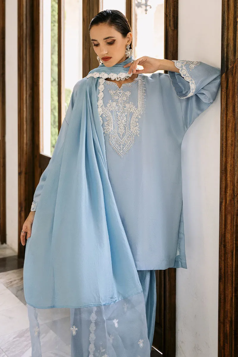 Periwinkle Magic Farshi shalwar with graceful pleats