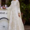 White Kalidaar outfit with embroidered organza dupatta