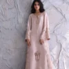 Light Pink Embroidered Maxi Dress – Side view showing embroidery