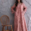 Pink Lace Maxi Dress – Elegant and Ethereal Design, Flattering Silhouette, V-Neckline, Long Flared Sleeves, High-Quality Fabric