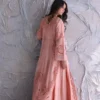 Pink Lace Maxi Dress – Elegant and Ethereal Design, Flattering Silhouette, V-Neckline, Long Flared Sleeves, High-Quality Fabric