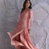 Pink Lace Maxi Dress – Elegant and Ethereal Design, Flattering Silhouette, V-Neckline, Long Flared Sleeves, High-Quality Fabric