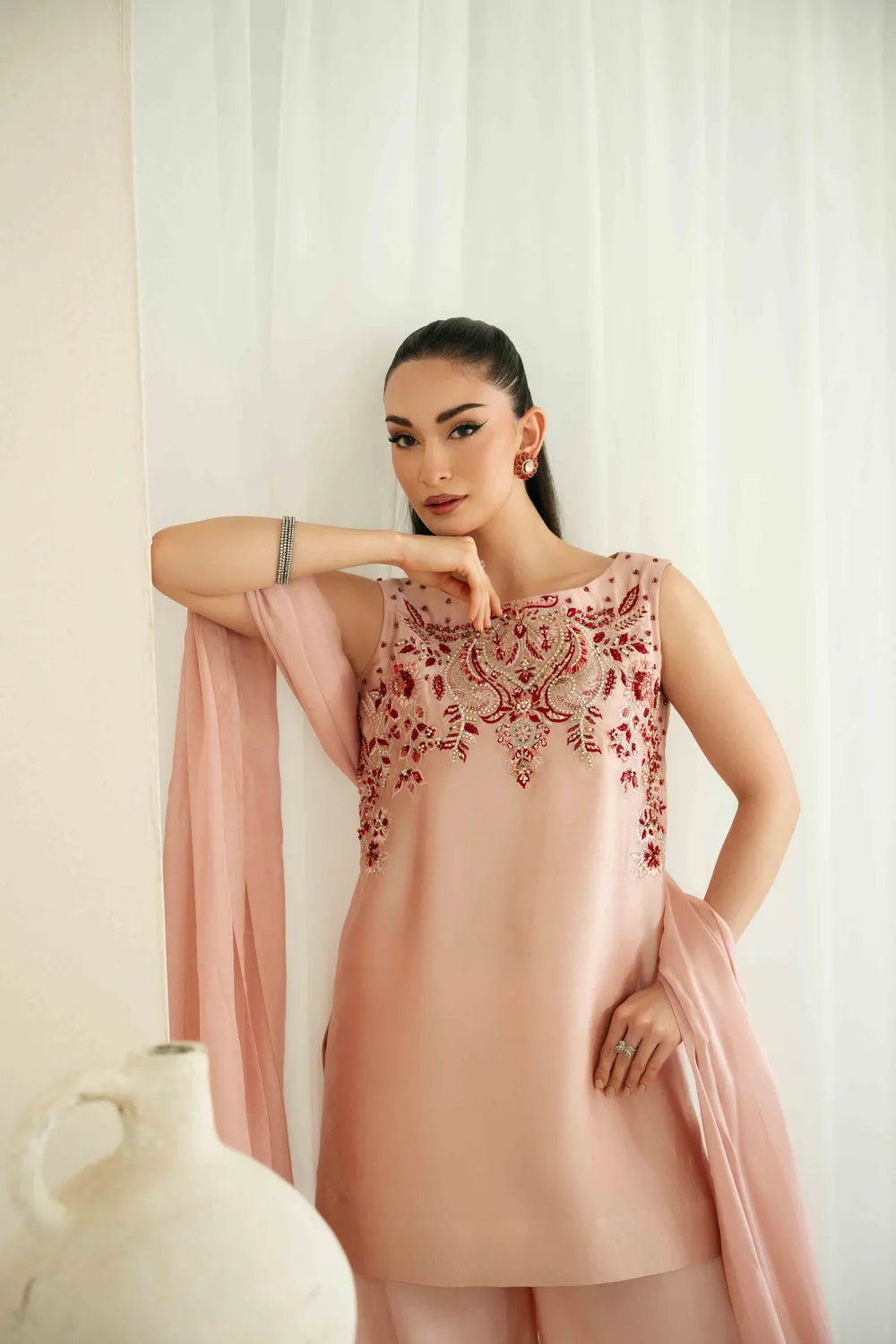 Sheesha Silk Dress with hand-embroidered pearls and crystals Sheesha Silk Dress with hand-embroidered pearls and crystals