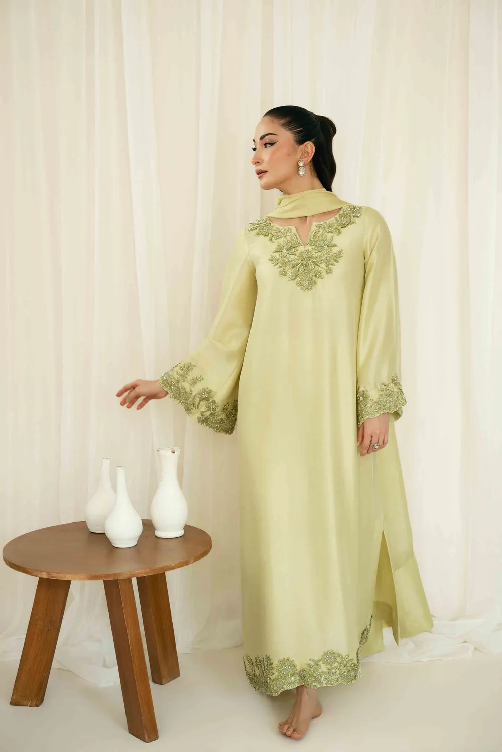 LuxeGlow Silk Ensemble with hand-embroidered crystals and sequins