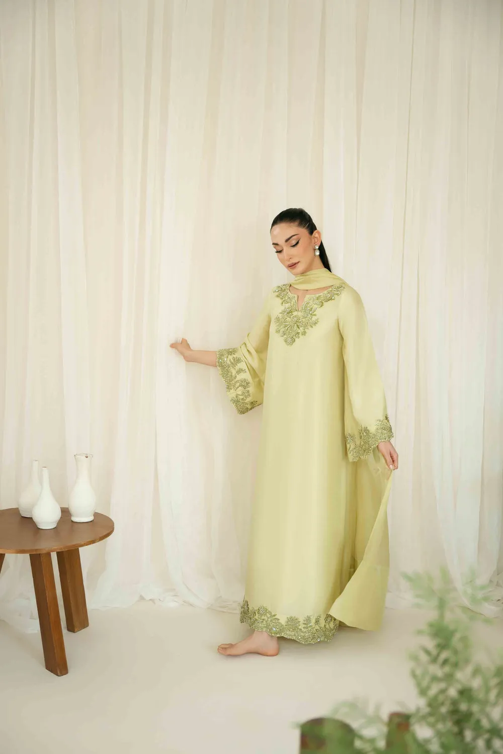 LuxeGlow Silk Ensemble with hand-embroidered crystals and sequins