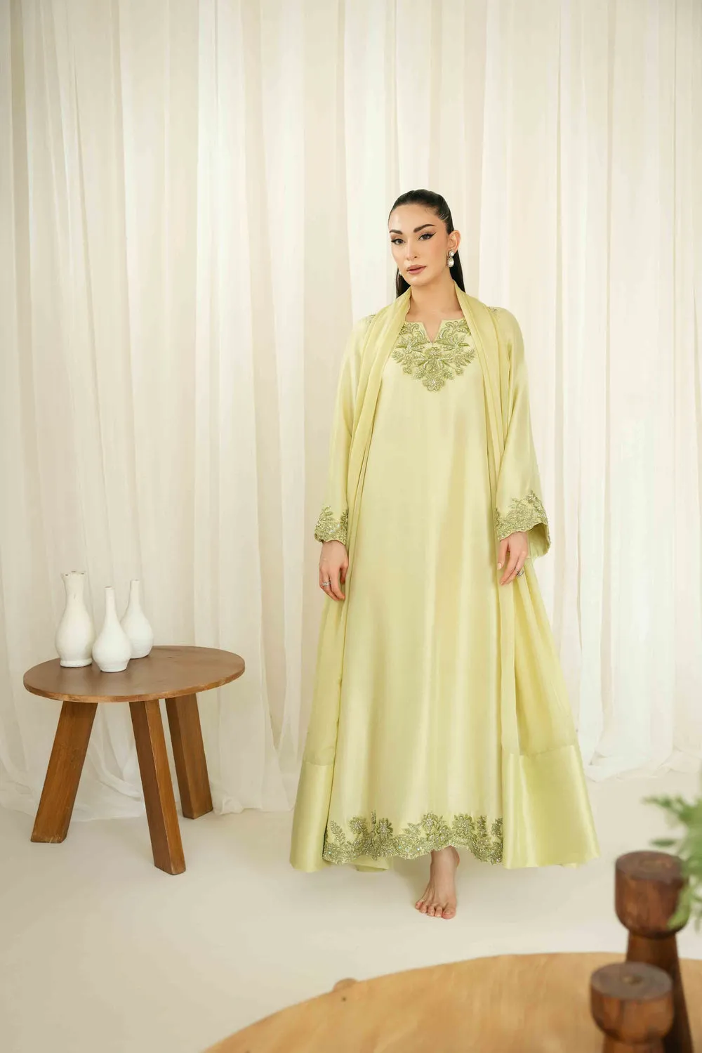 LuxeGlow Silk Ensemble with hand-embroidered crystals and sequins