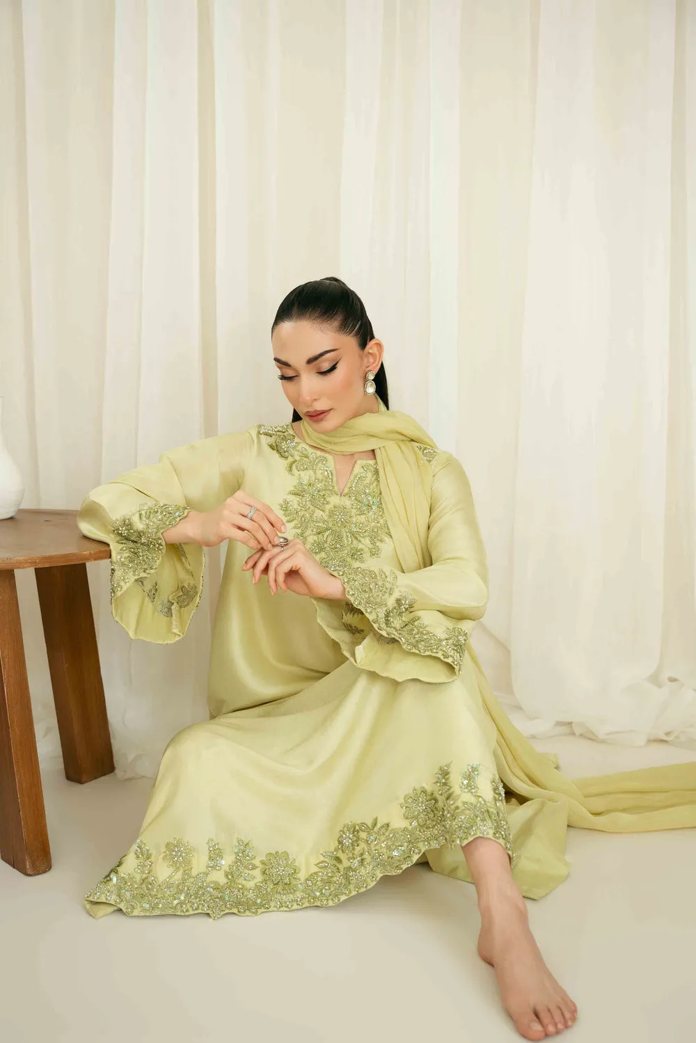 LuxeGlow Silk Ensemble with hand-embroidered crystals and sequins