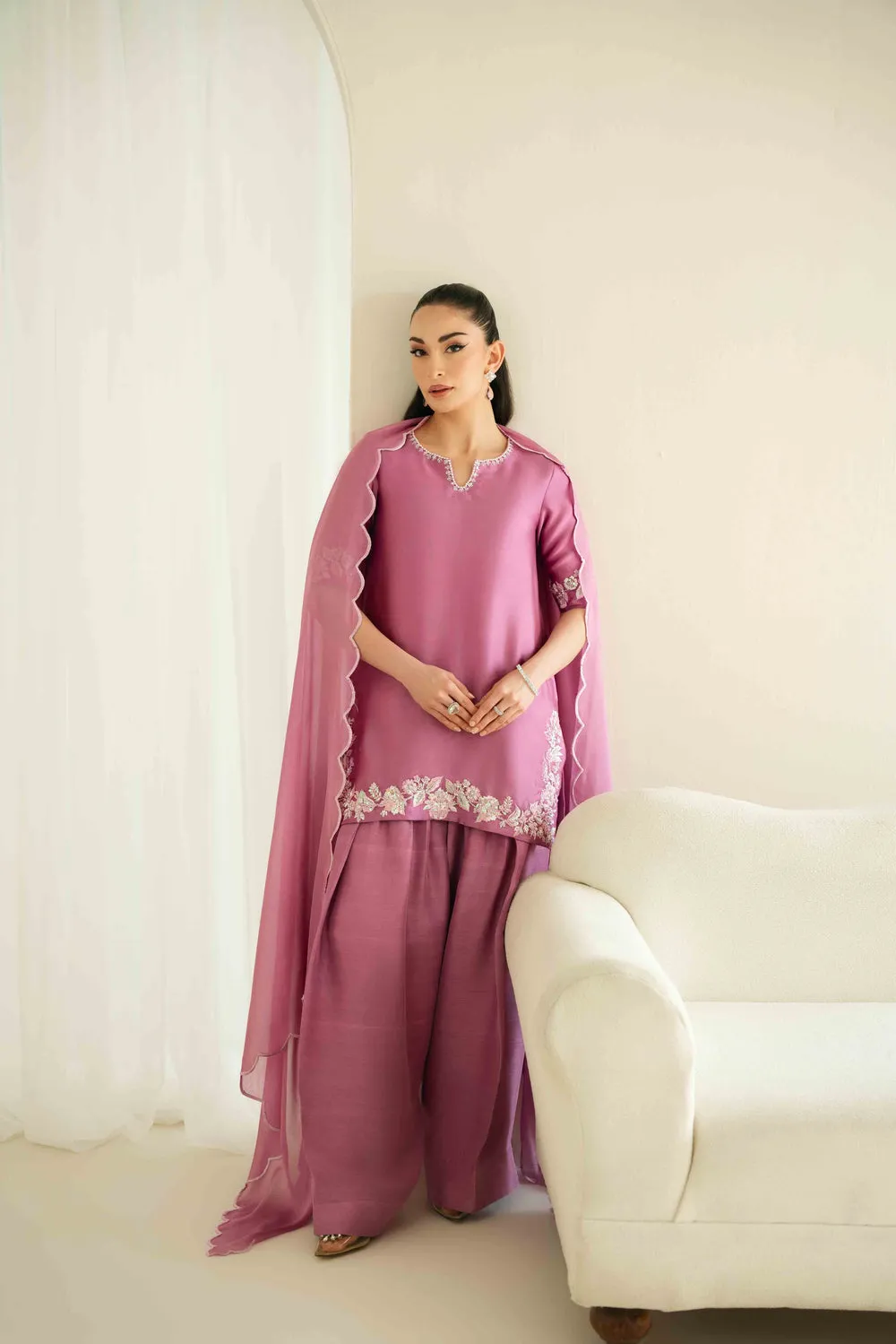 Sheesha Silk Dress with hand embroidery and pearl embellishments