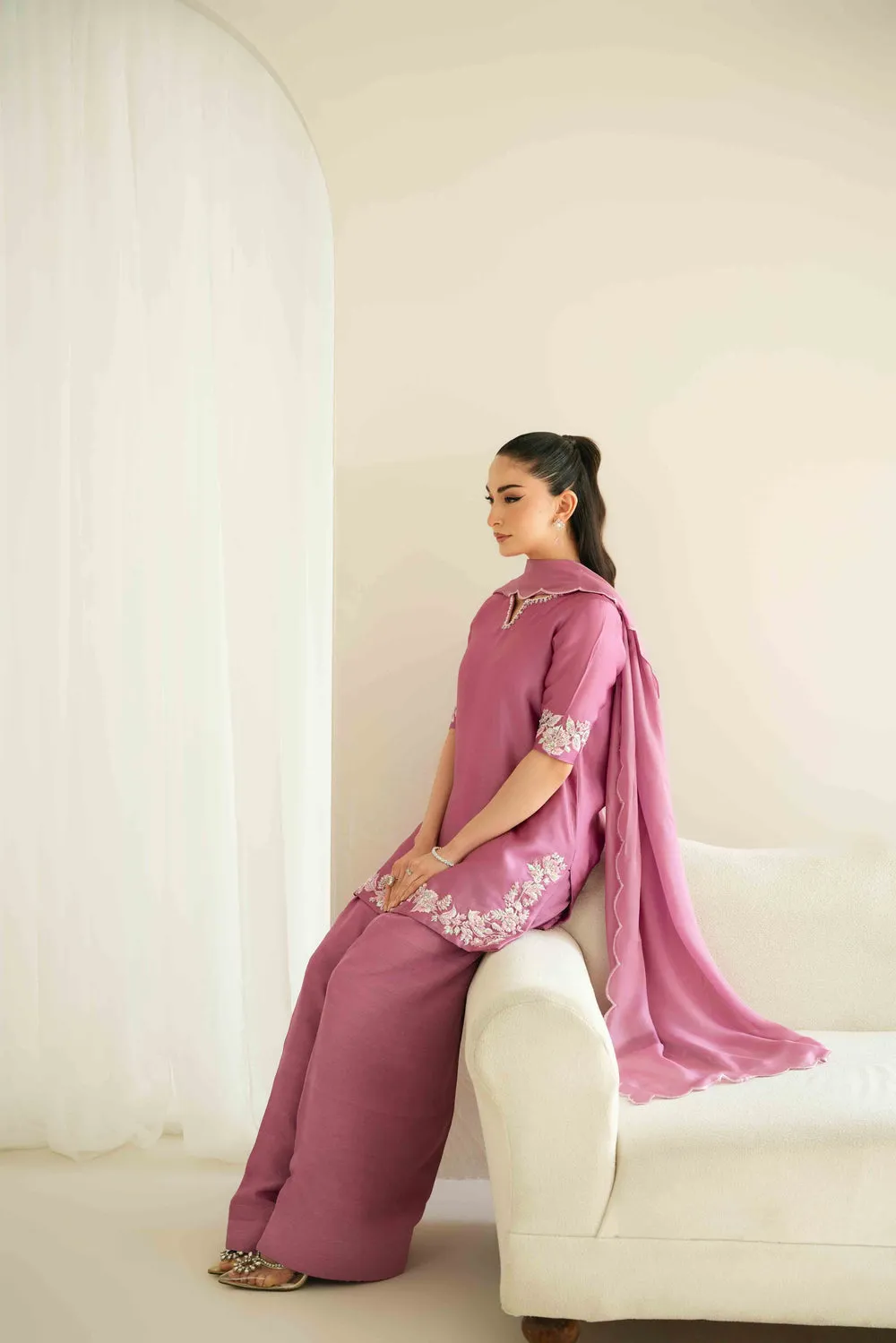 Sheesha Silk Dress with hand embroidery and pearl embellishments