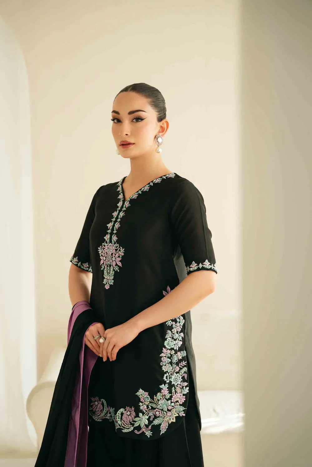 Sheesha Silk Dress with hand-embroidered pearls and crystals