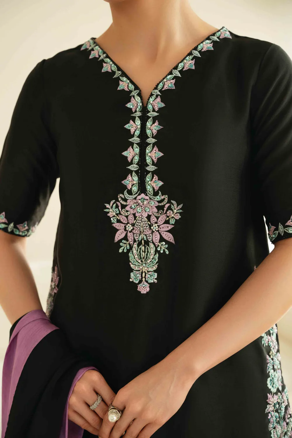 Sheesha Silk Dress with hand-embroidered pearls and crystals