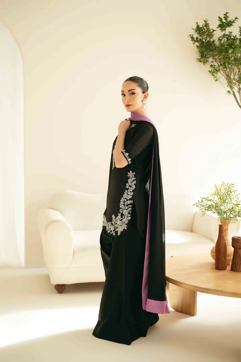 Sheesha Silk Dress with hand-embroidered pearls and crystals