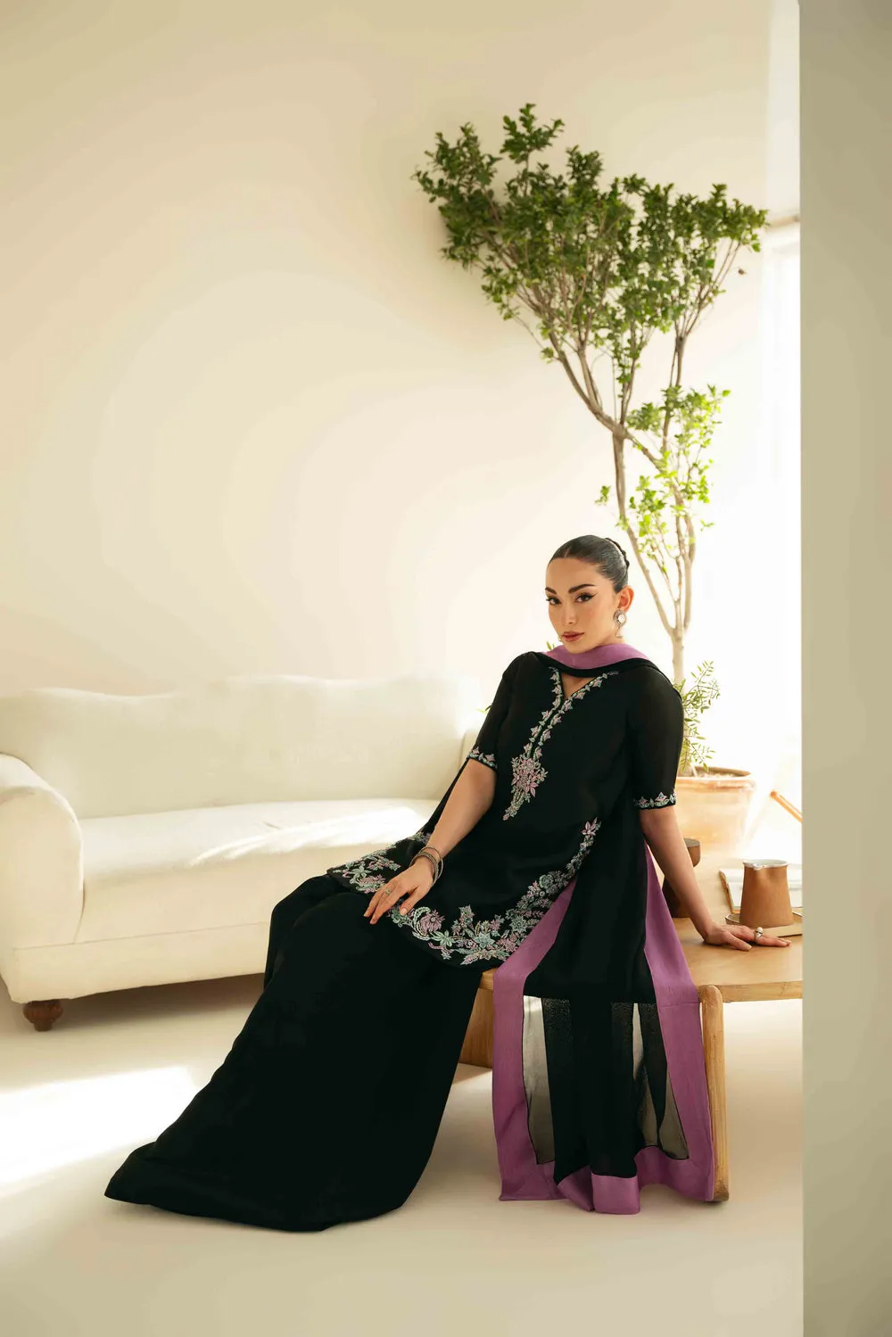 Sheesha Silk Dress with hand-embroidered pearls and crystals
