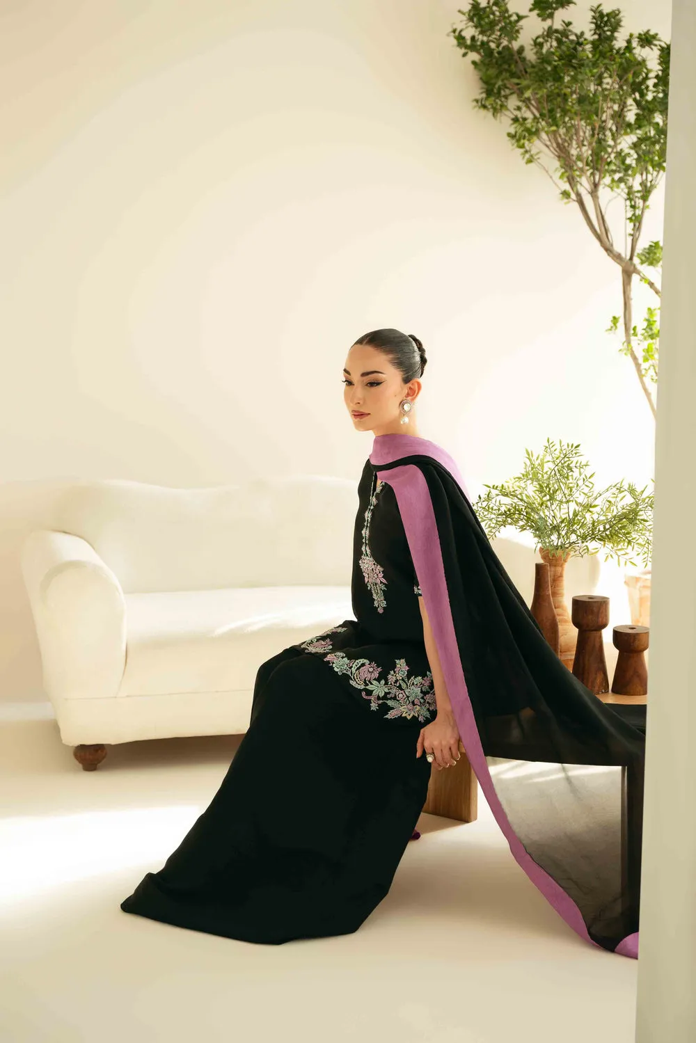 Sheesha Silk Dress with hand-embroidered pearls and crystals