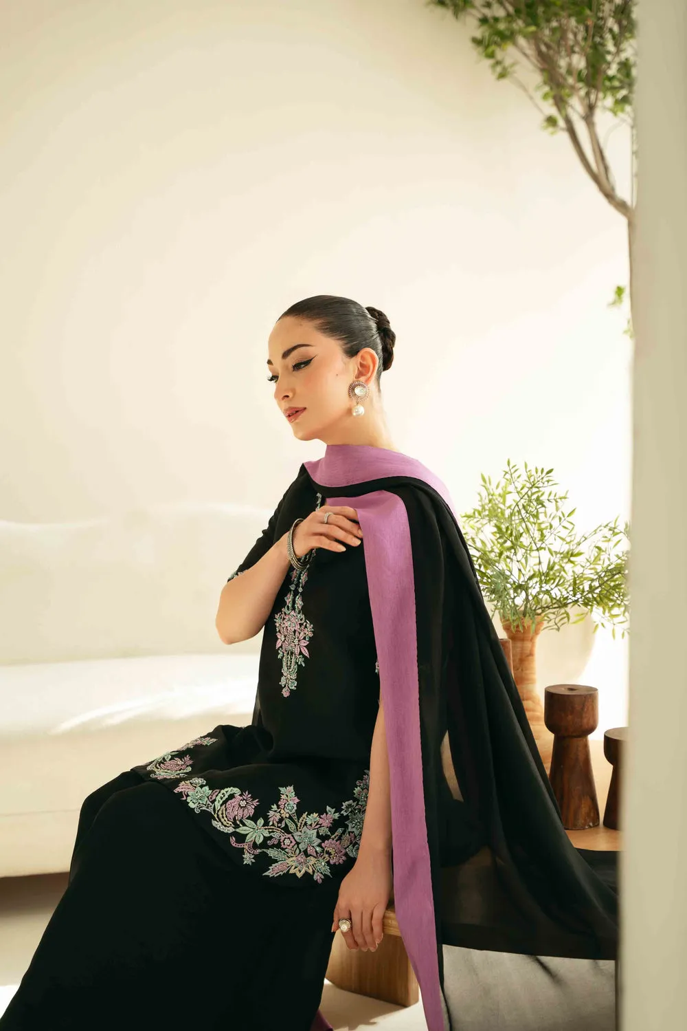 Sheesha Silk Dress with hand-embroidered pearls and crystals