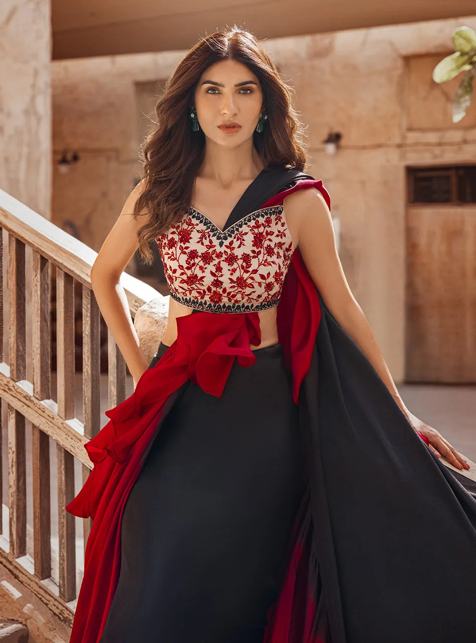 Close-up of the exquisite zardozi, dabka, and crystal embellishments on the Embellished Saree Blouse.