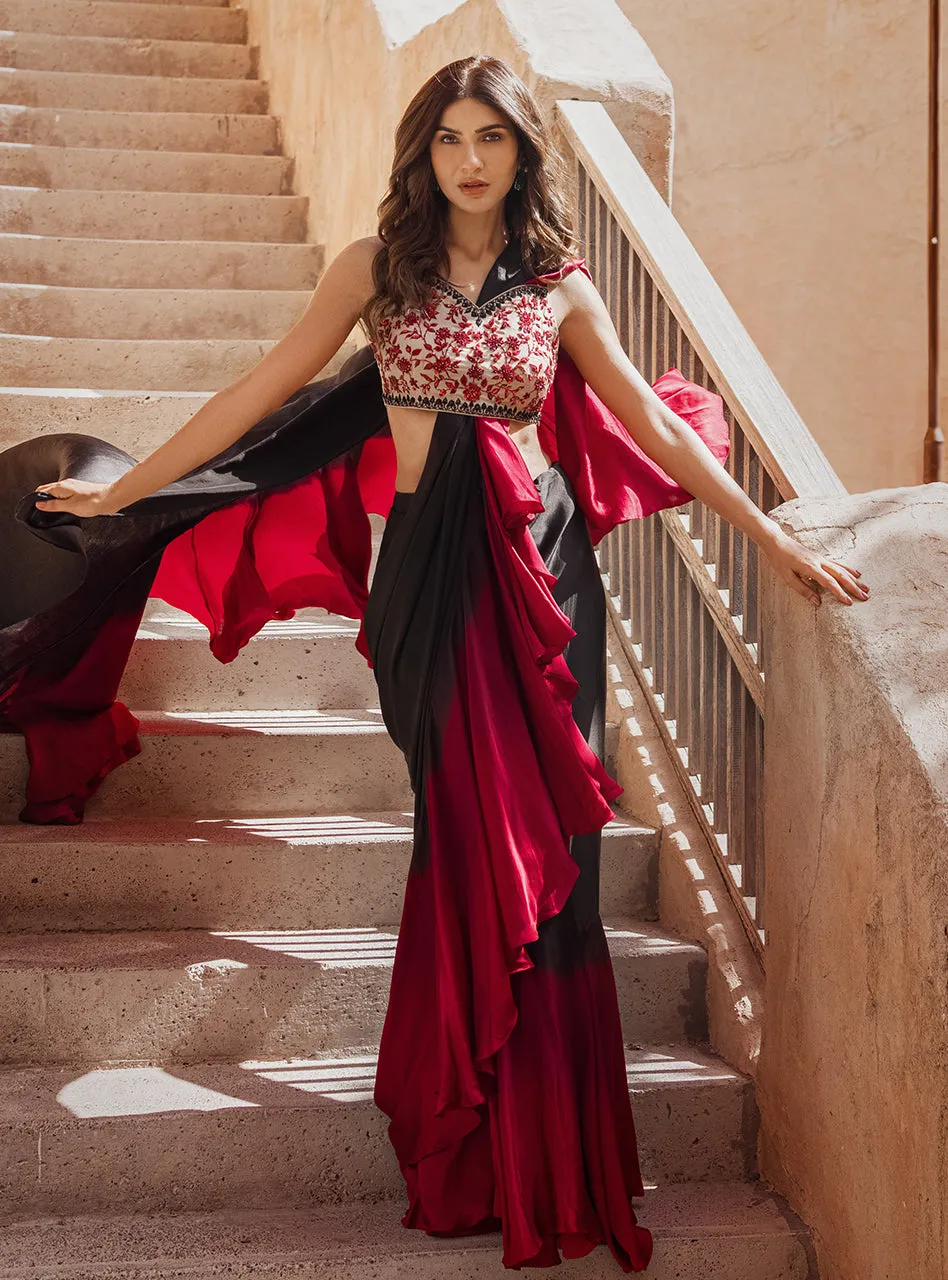 Full look of the Embellished Saree Blouse as a complete wedding festive outfit, styled for a grand occasion.