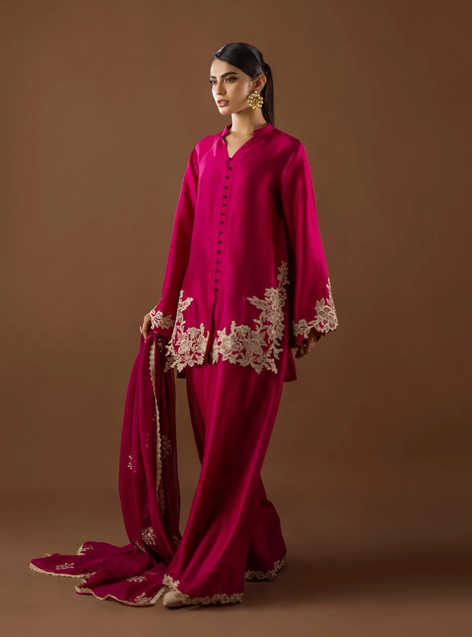 Full view of the Pink Cutwork Suit, styled with its flowing chiffon dupatta, capturing its ethereal grace.