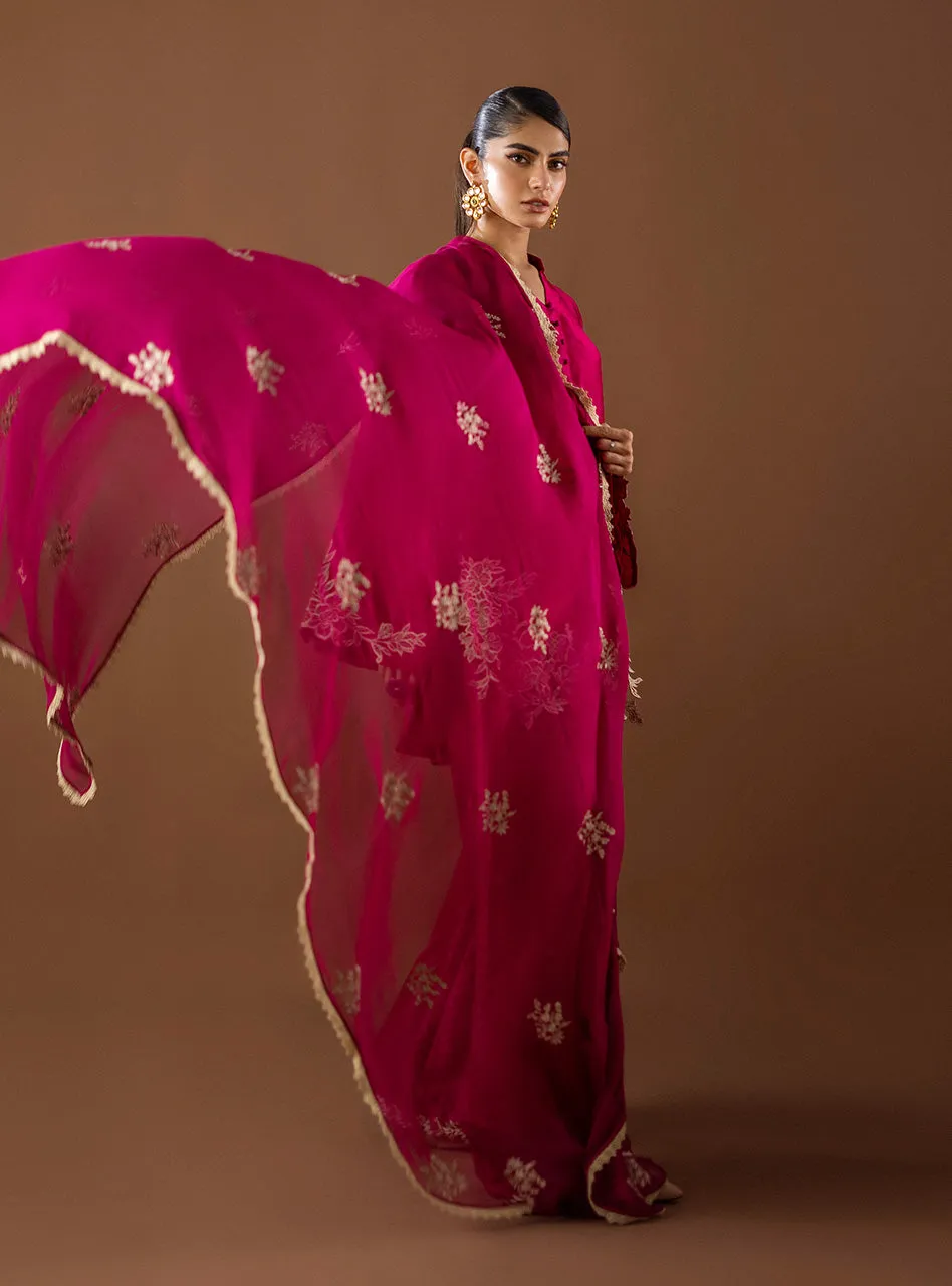 Full view of the Pink Cutwork Suit, styled with its flowing chiffon dupatta, capturing its ethereal grace.