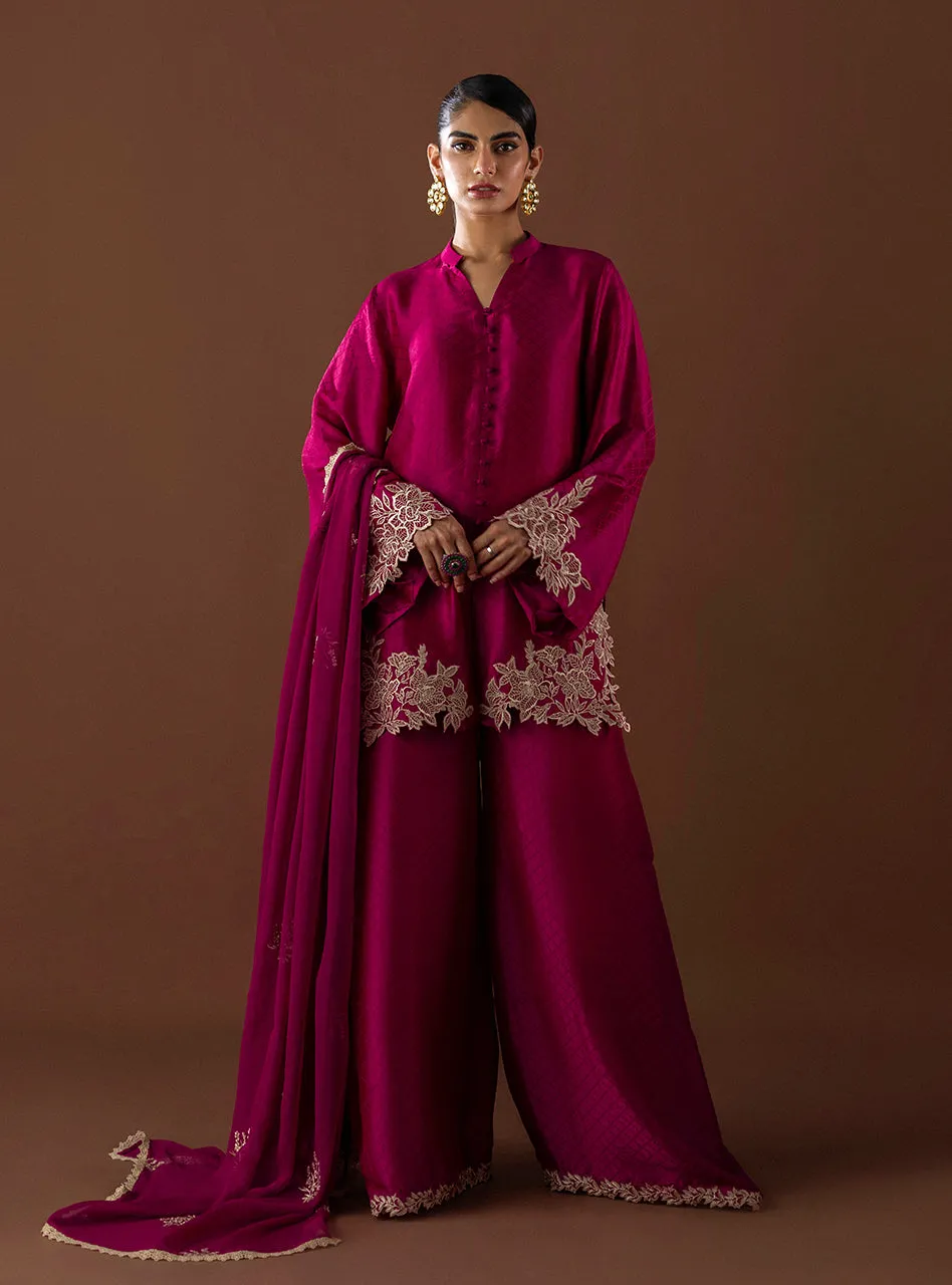 Full view of the Pink Cutwork Suit, styled with its flowing chiffon dupatta, capturing its ethereal grace.