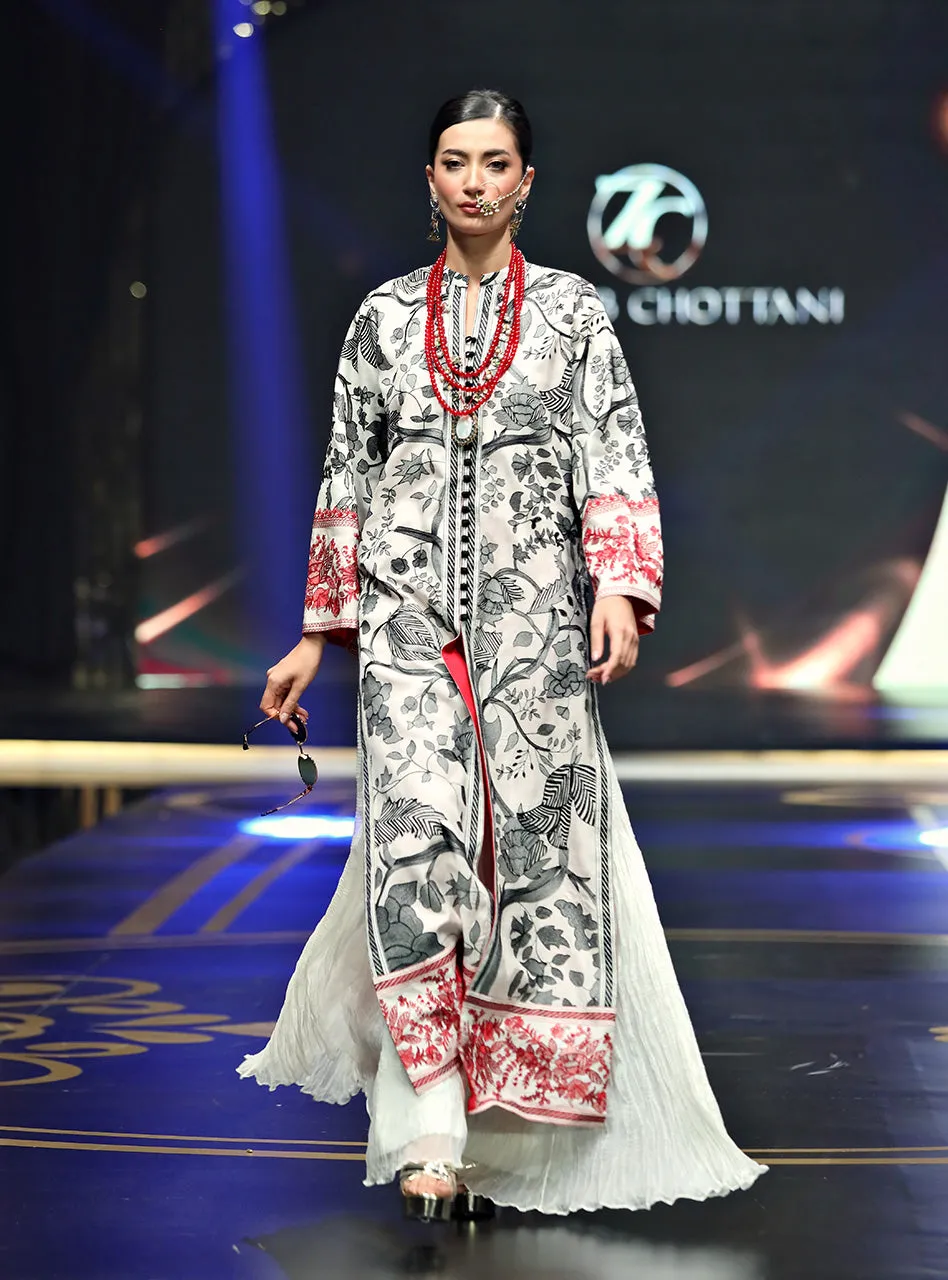 Close-up of the subtle, intricate Kantha stitching on the body of the White Kantha Work Shirt.