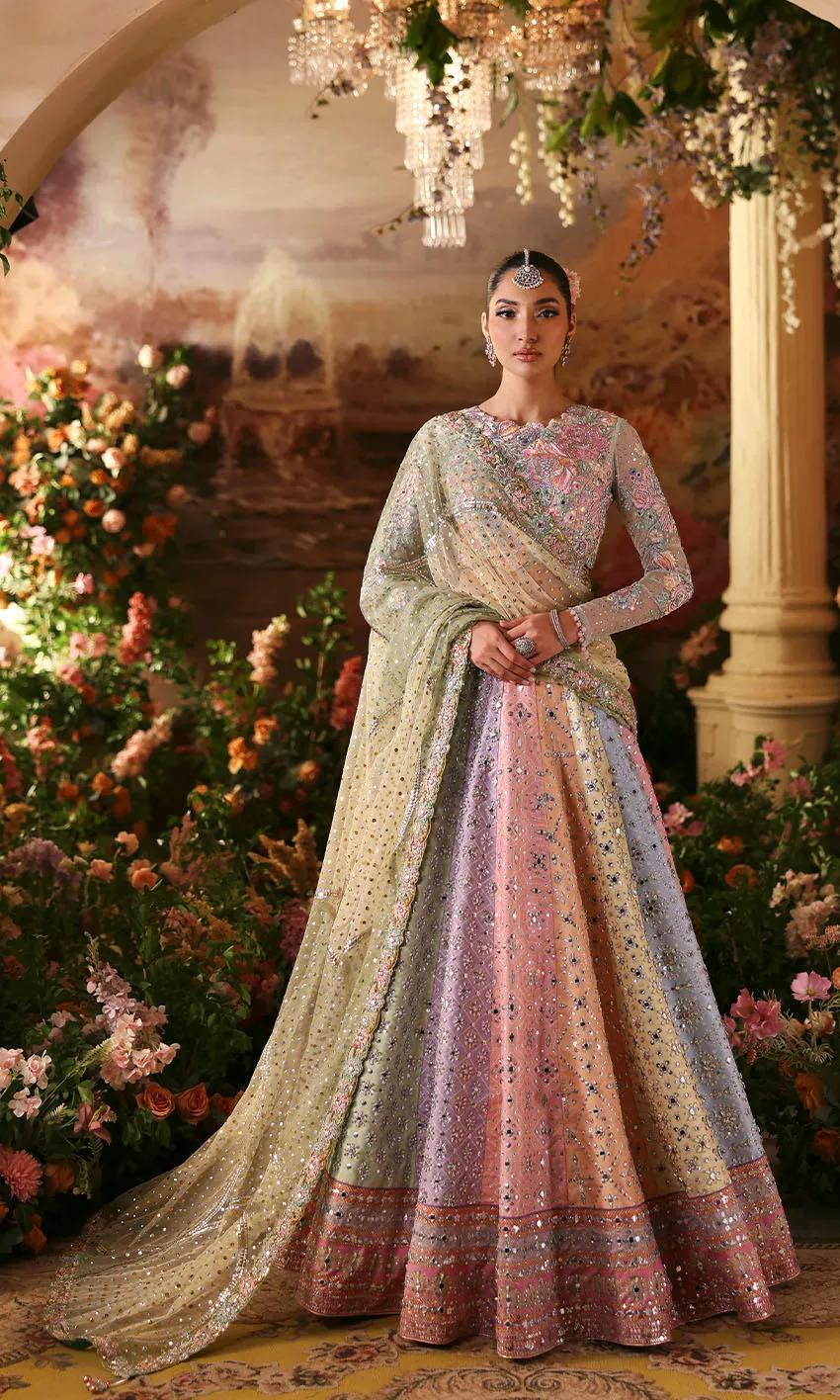 Rainbow lehenga skirt panels mint pink lavender gold