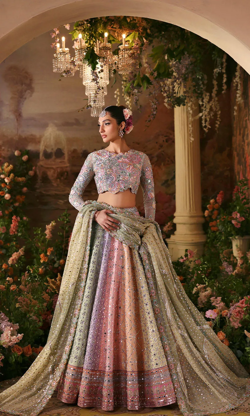 Embellished full sleeve blouse pastel bridal lehenga