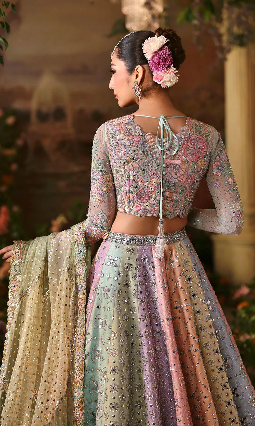 Embellished full sleeve blouse pastel bridal lehenga