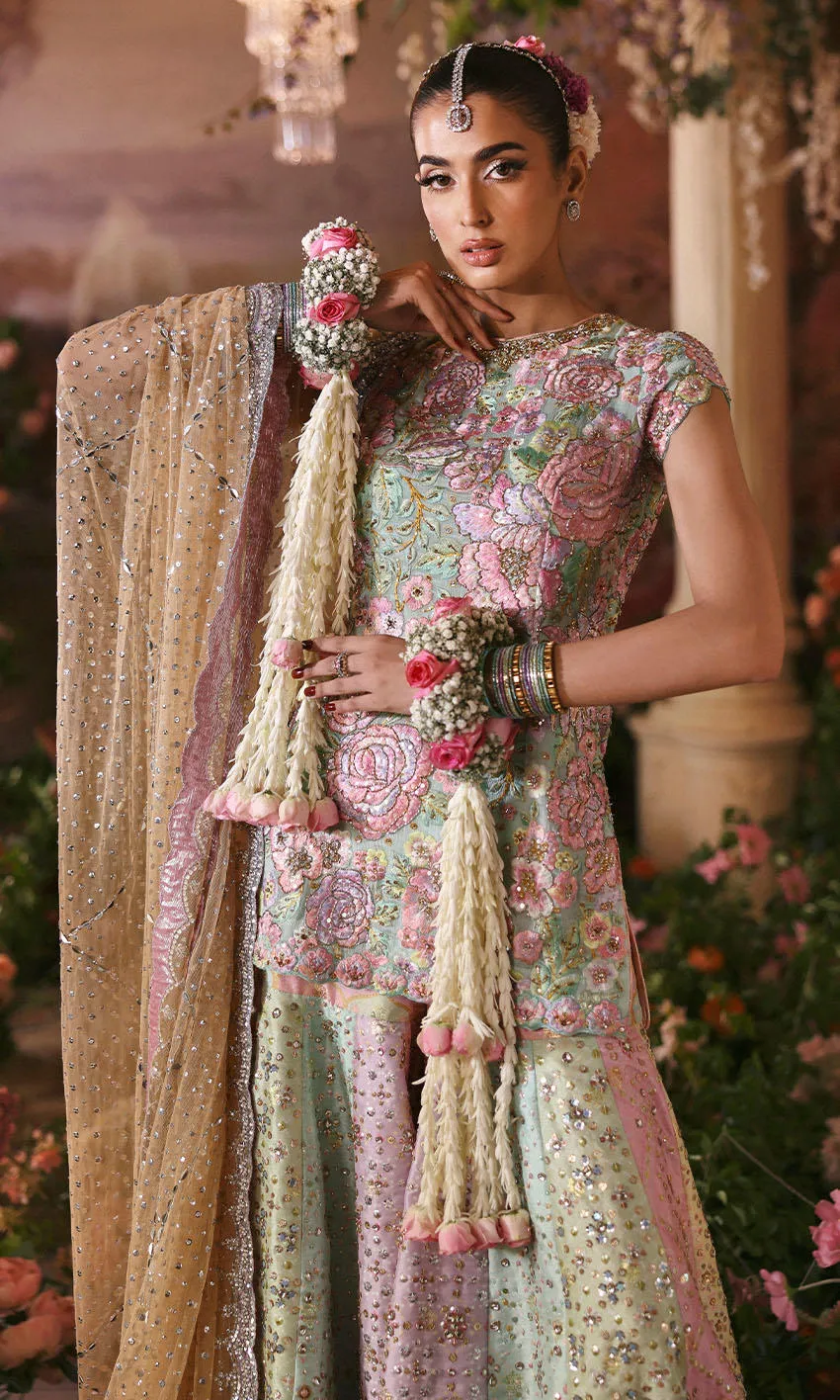 Pakistani gharara suit detailed embroidery work closeup