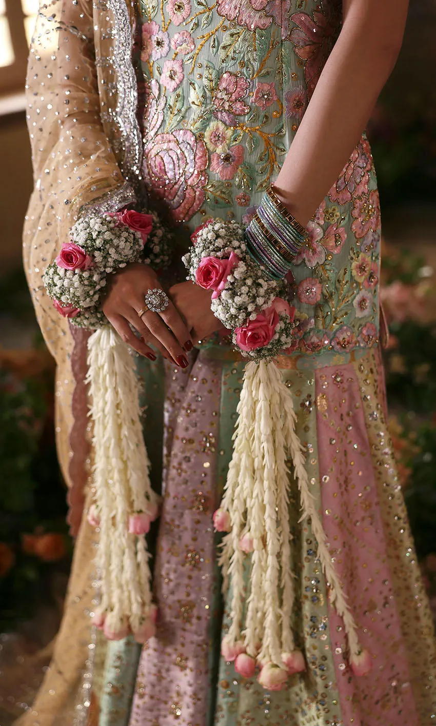 Handcrafted Pakistani gharara with traditional motifs