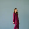 Deep Plum Pure Raw Silk Short Shirt with Hand-Embellished Neckline and Farshi Shalwar.