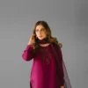 Deep Plum Pure Raw Silk Short Shirt with Hand-Embellished Neckline and Farshi Shalwar.